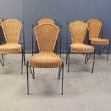 Chaises en osier par Frederick Weinberg, années 1960, lot de 6