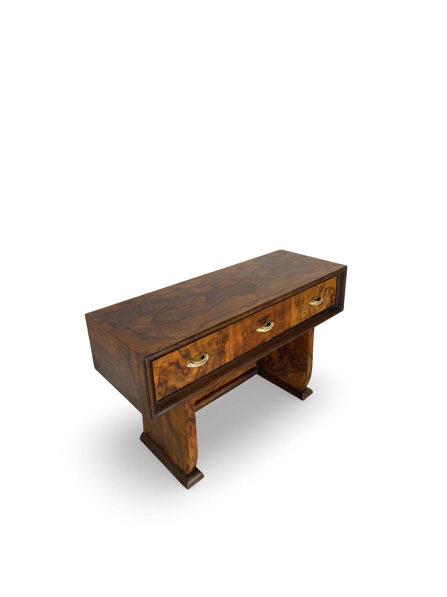 Italian burl walnut art deco console table, 1930s.