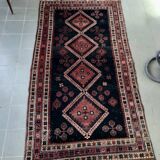 Tapis Persan Hamadam ancien certifié noué main, laine sur trame coton, 150x270cm