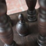 Vintage wood and marble side table, Louis XIII style turned wood pedestal table