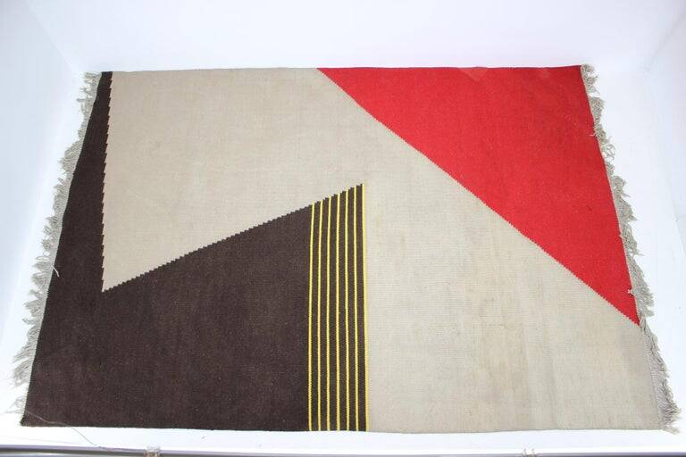 Midcentury Geometric Kilim Carpet in Style of Antonín Kybal, 1950s