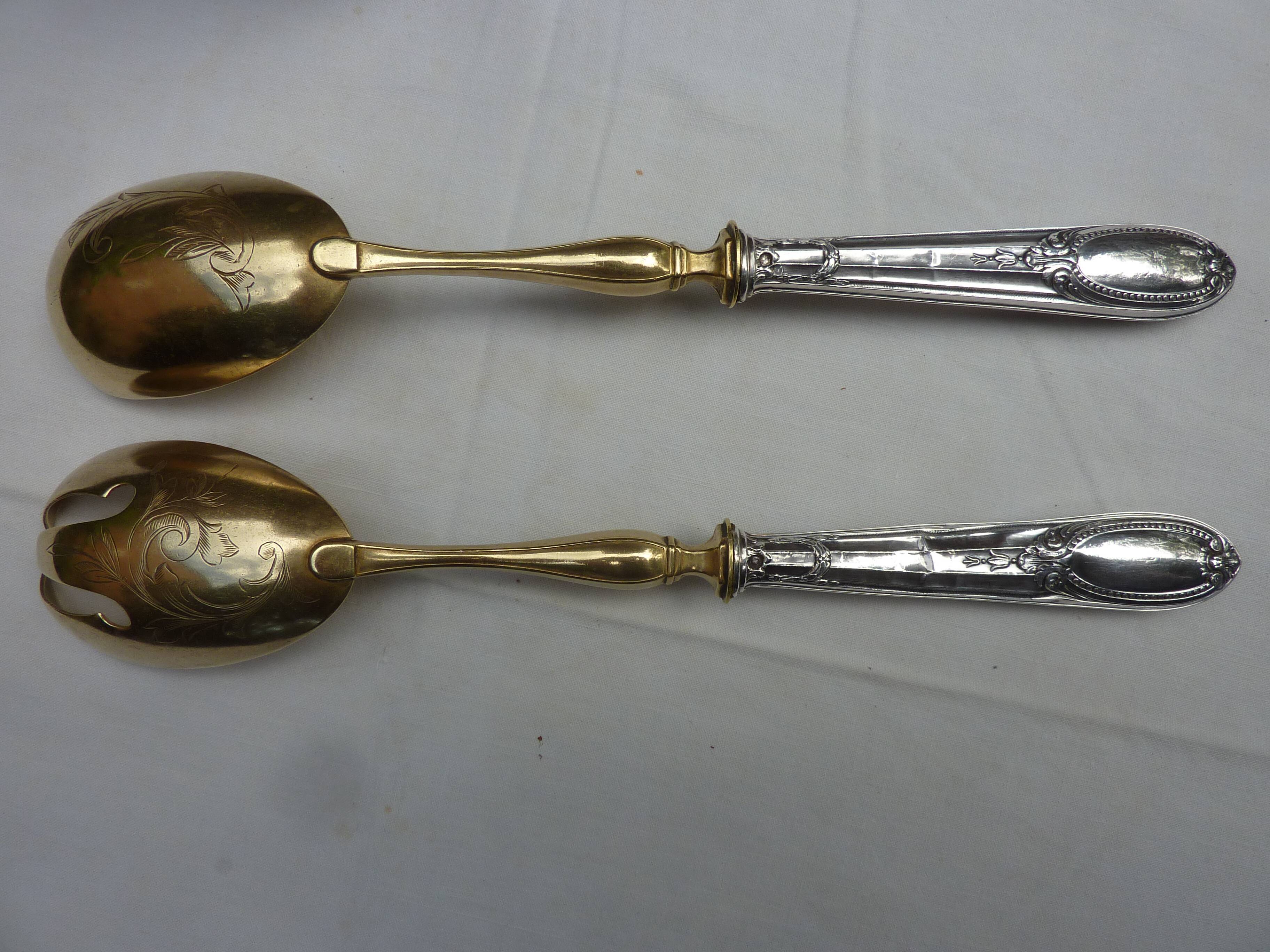 Filled silver salad serving cutlery, minerva hallmark