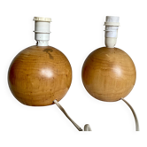 Pair of vintage 1970s turned wooden ball bedside lamps
