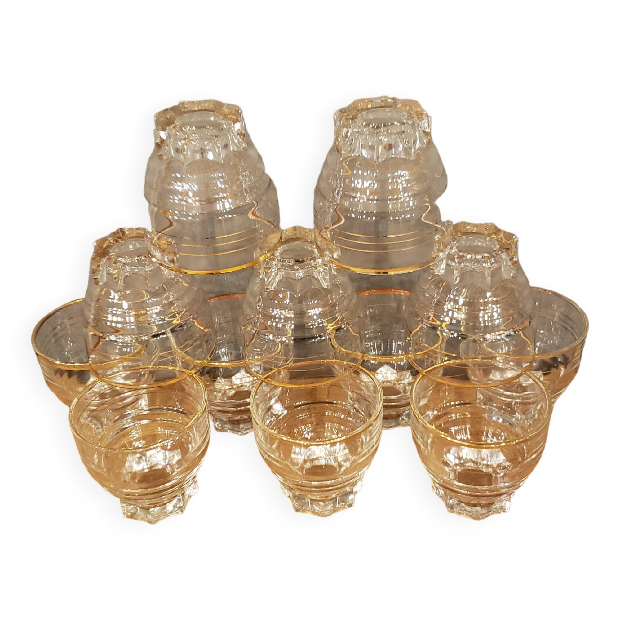 12 vintage glasses with star base and gold edging