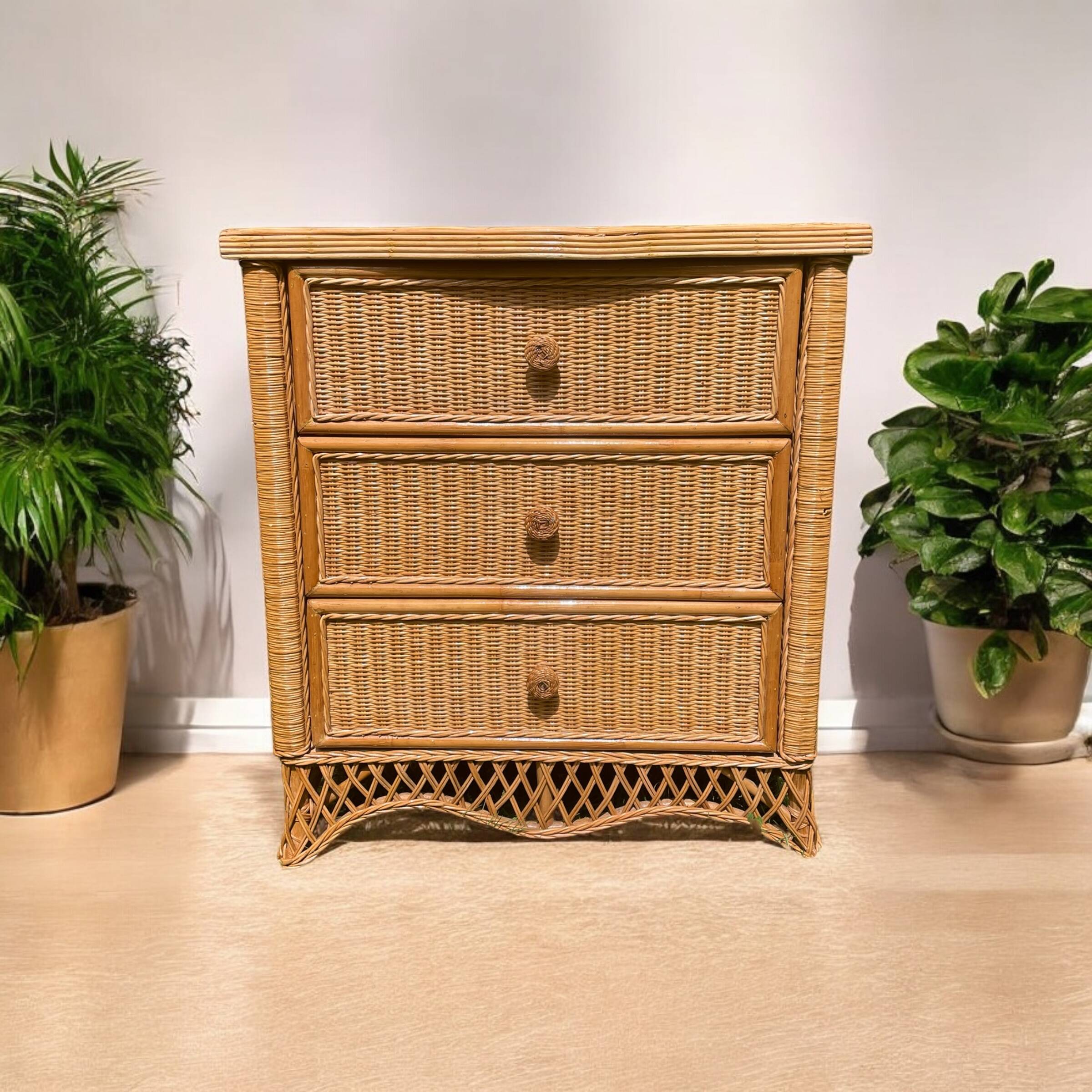 Vintage natural rattan chest of drawers