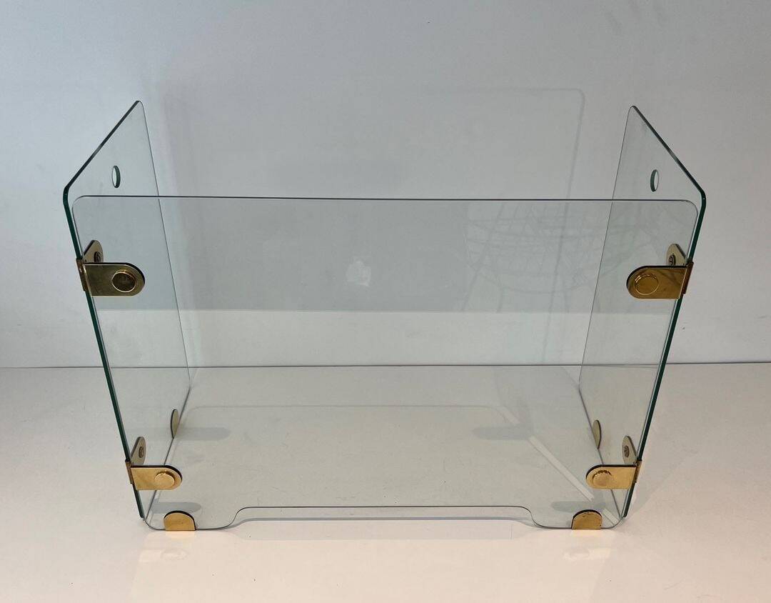 Three-Panel Folding Fire Screen with Clear Glass and Brass Hinges Ova