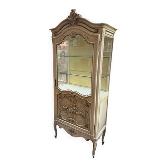 Rococo style display cabinet. Solid wood, crackle finish, carving.