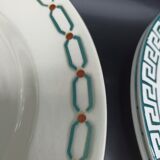 Mismatched set of old plates + dish - Green