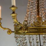 Empire style lustre with pearl beads in gilded bronze, circa 1880.