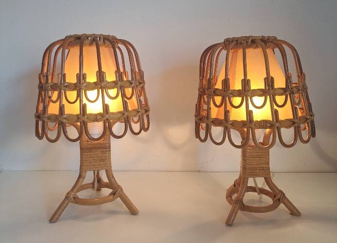 Paire de lampes de chevet en bambou