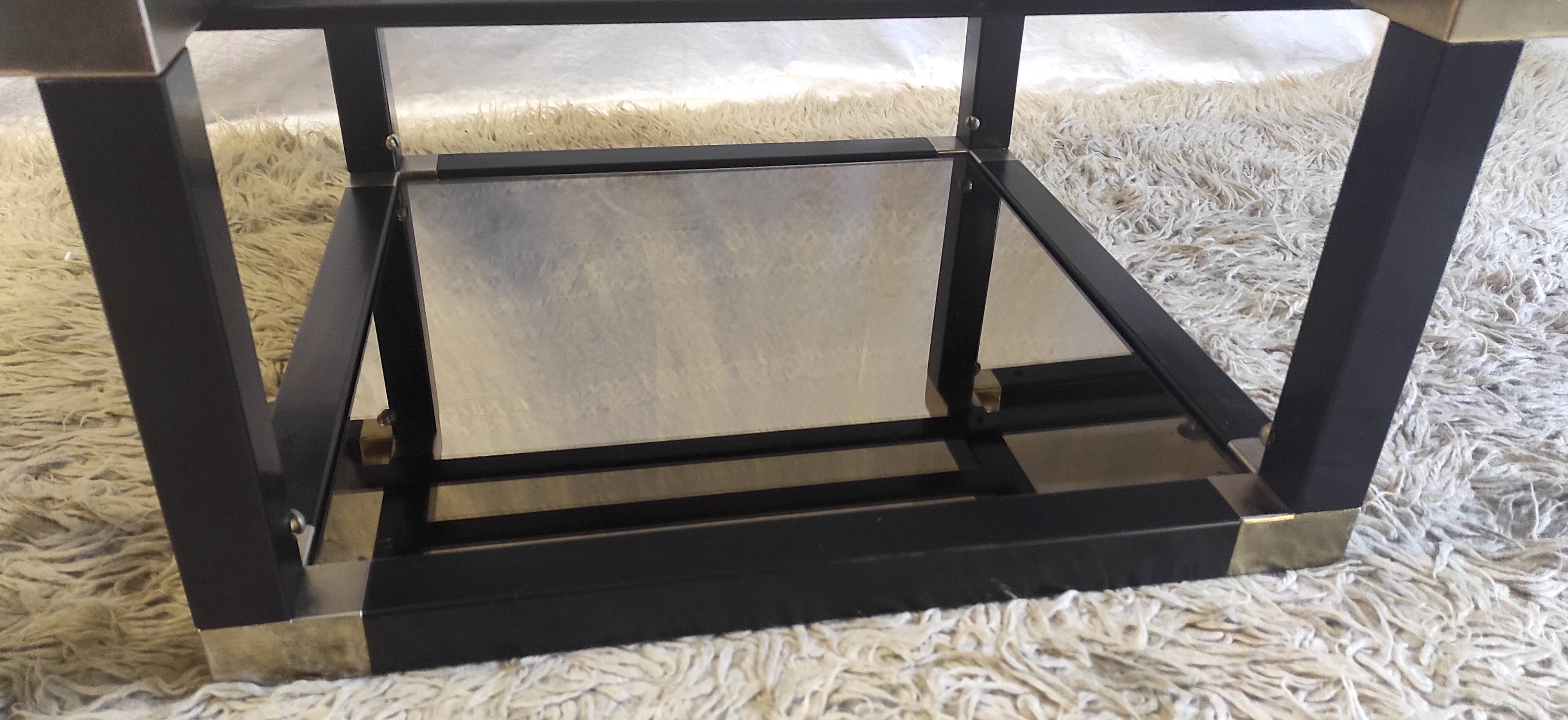 Designer coffee table in metal and smoked glass, 70s-80s