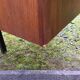 Vintage oak console desk table with square metal tube base (knitting machine)