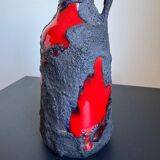 Vintage Mid Century Modern Fat Lava West German Black and Red Glazed V