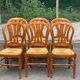 6 country-style chairs in solid cherry wood with rush seats from the 1990s.