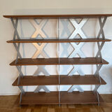 Designer shelf in solid oak and signed aluminium.