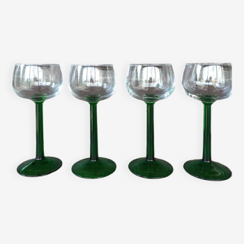 4 verres à vin d'Alsace pied vert 1970