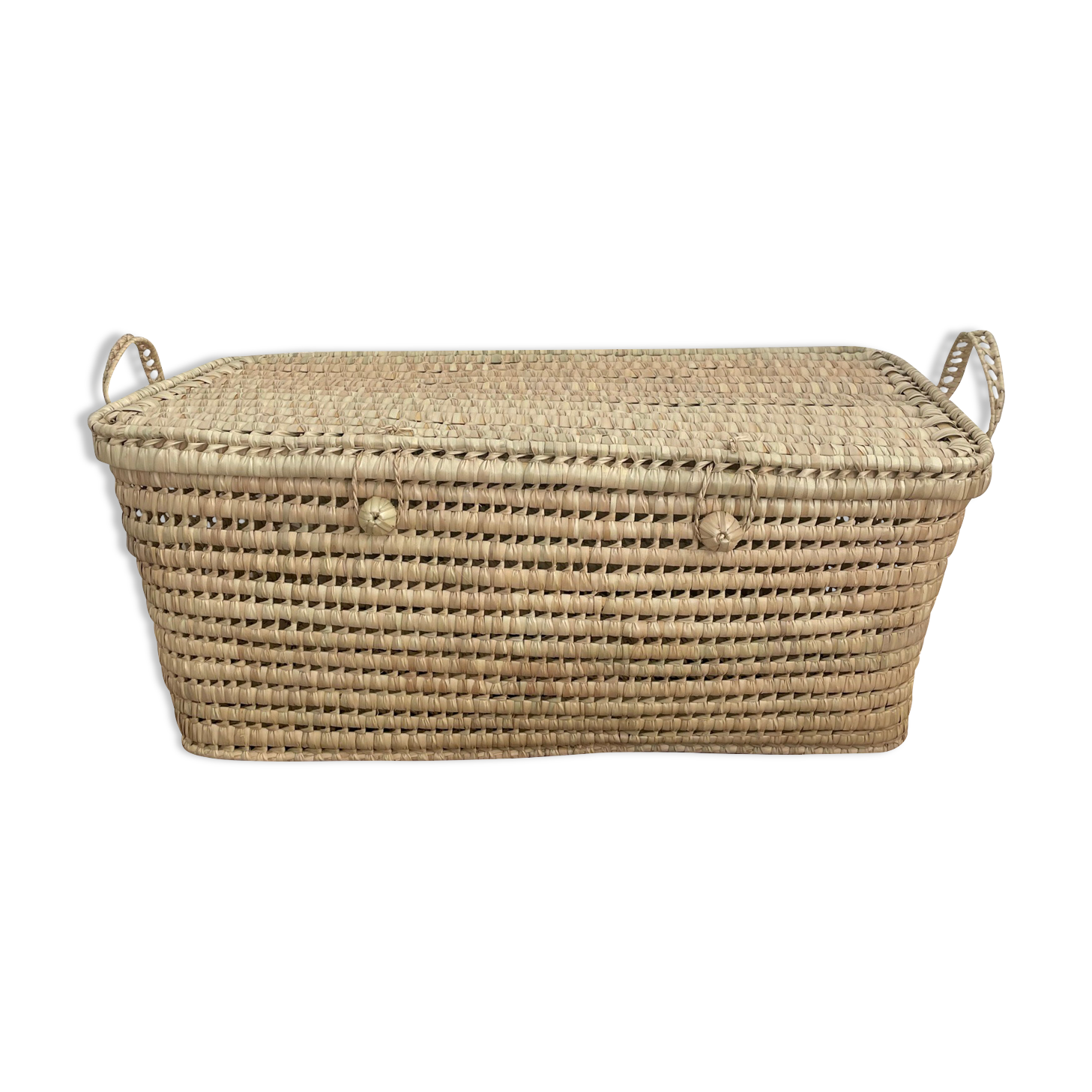 Coffre de rangement malle en doum tressé fait-main fibres naturelles