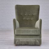 1970s, Danish armchair, velour, beech wood, original excellent condition.