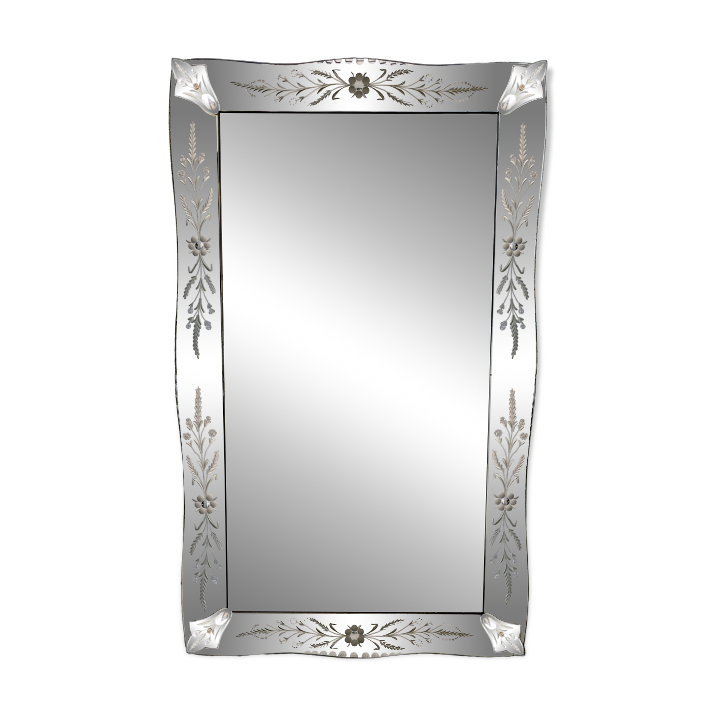 Large antique Venetian mirror – Murano flowers and engravings – 123 x 75 cm