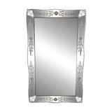 Large antique Venetian mirror – Murano flowers and engravings – 123 x 75 cm