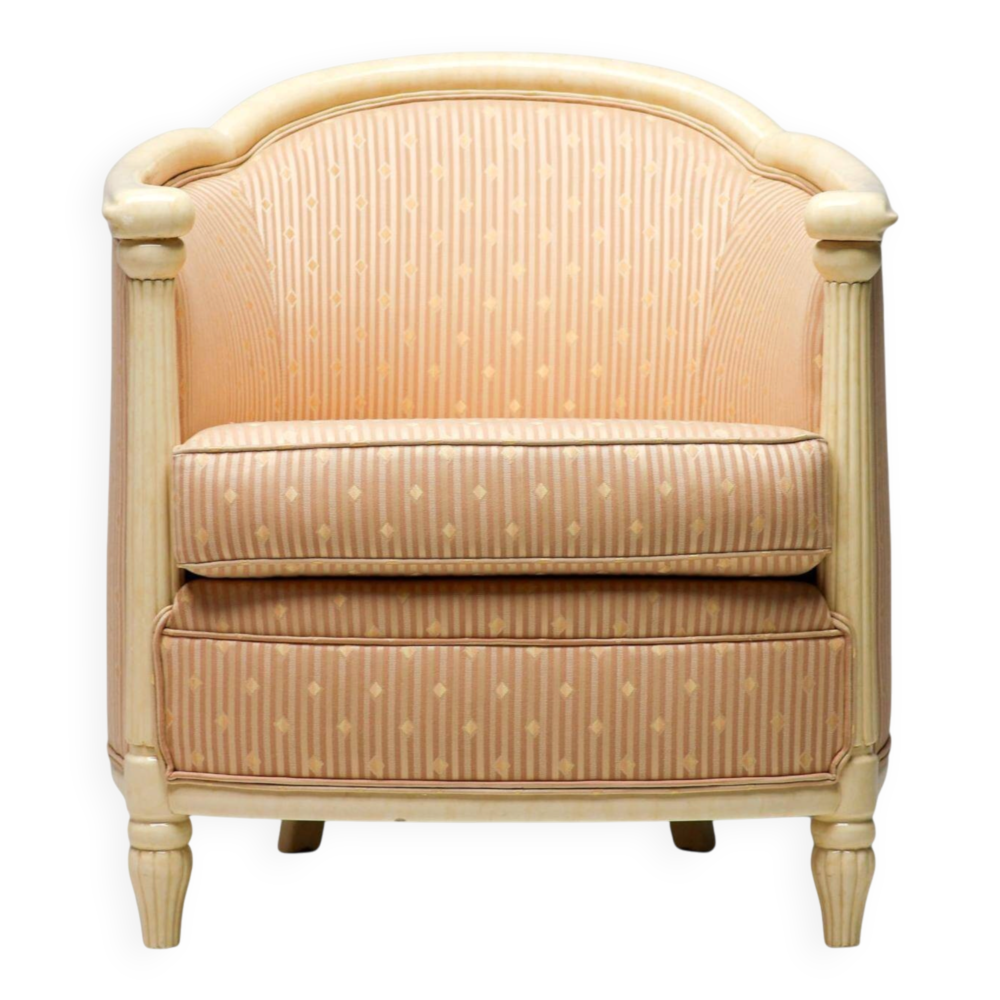 Fine Art Deco Bergère Club Chair Hollywood Regency Style Damask