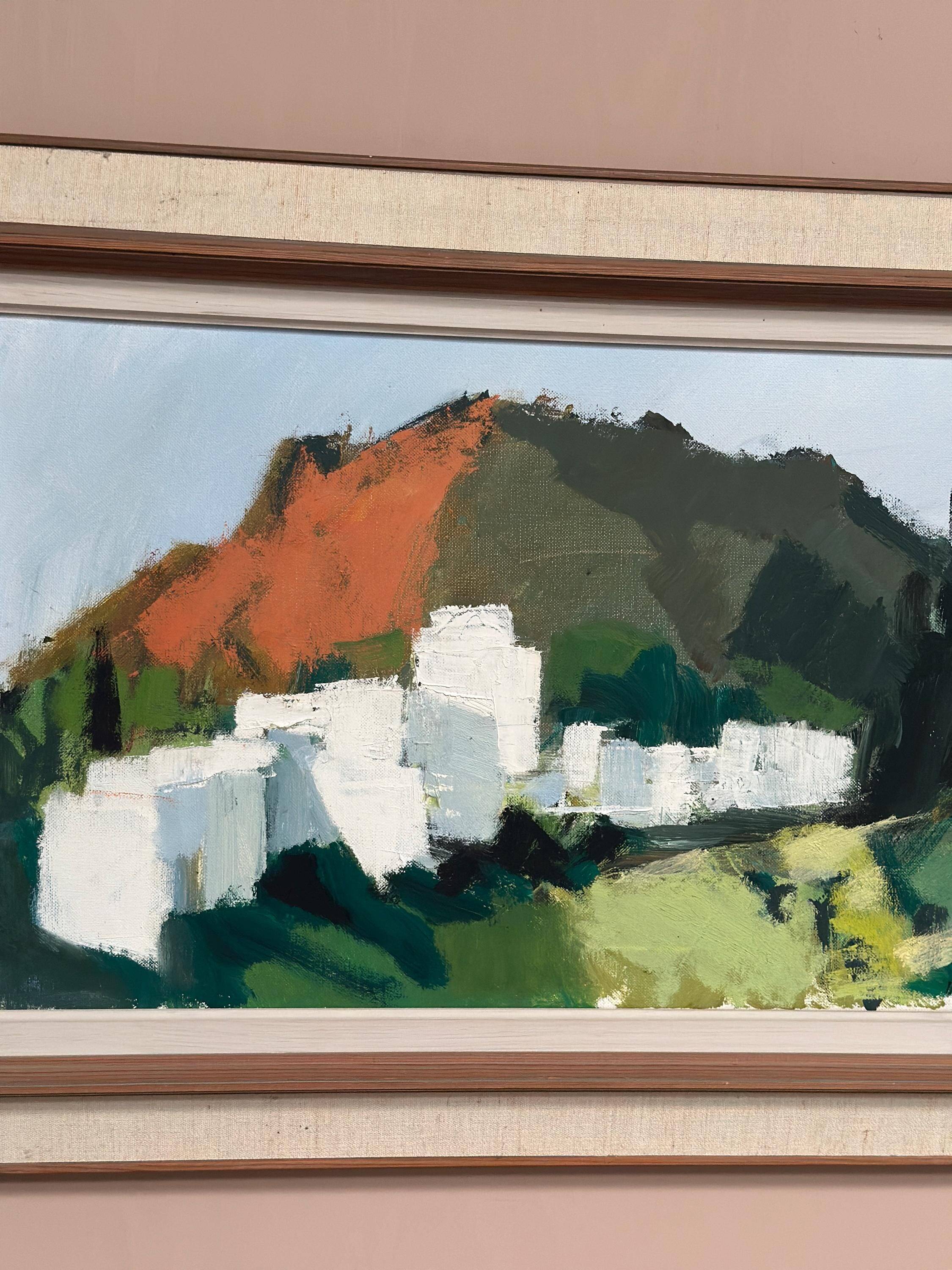 Huile sur toile originale suédoise – « Village de montagne » par Stig Wernheden – Vintage et encadrée – 48 × 70 cm (18,9" × 27,6")