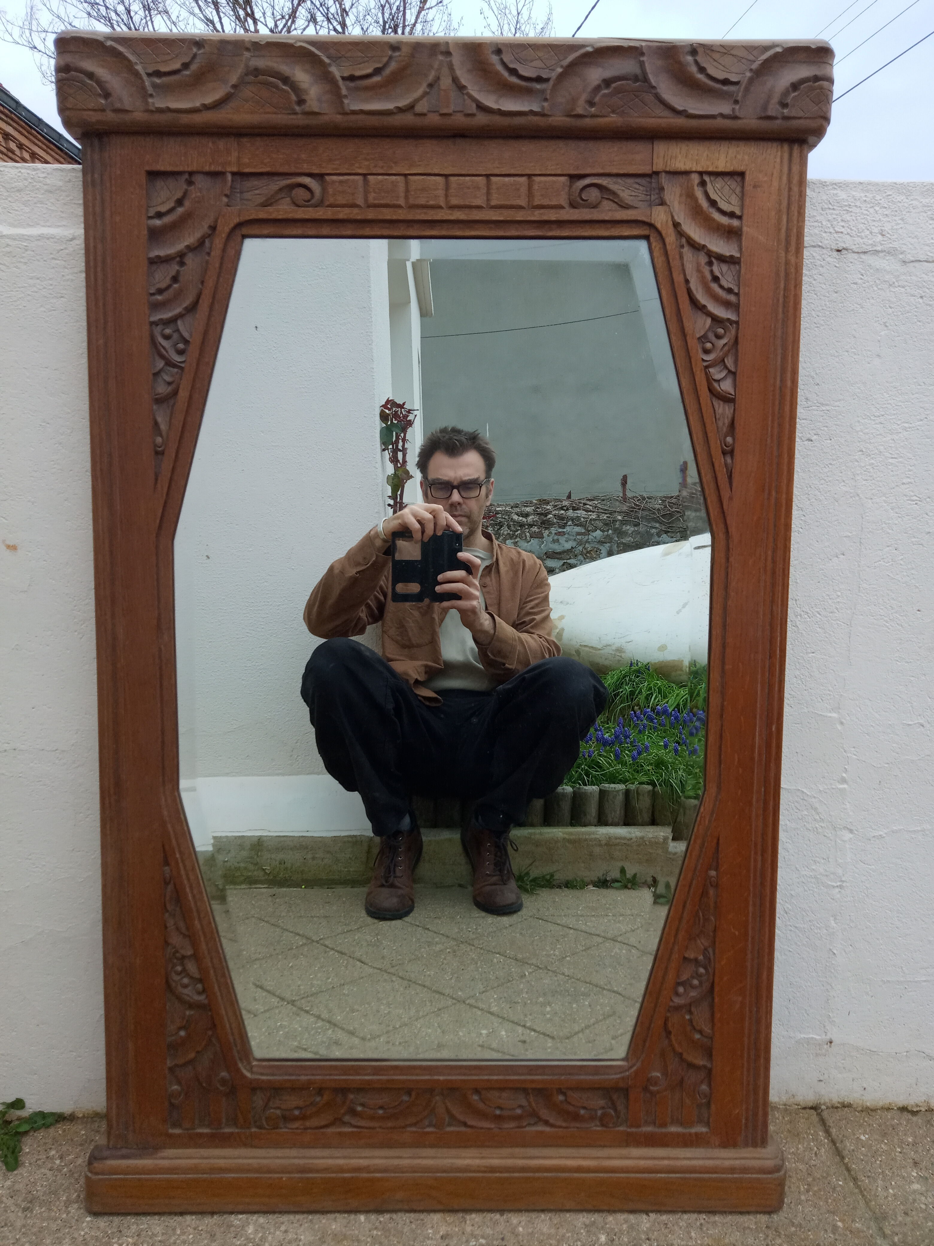 Art-Deco trumeau mirror in oak 79×124 cm