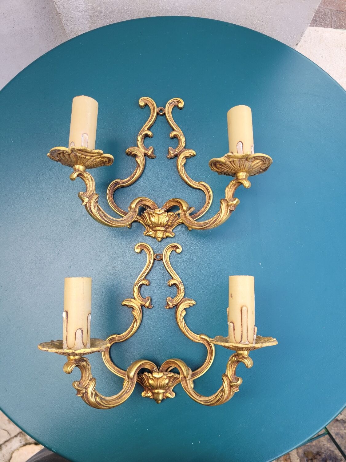 Pair of two-branched wall lights