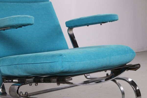 fauteuil relax avec rembourrage bleu chrome et bleu mer années 1970