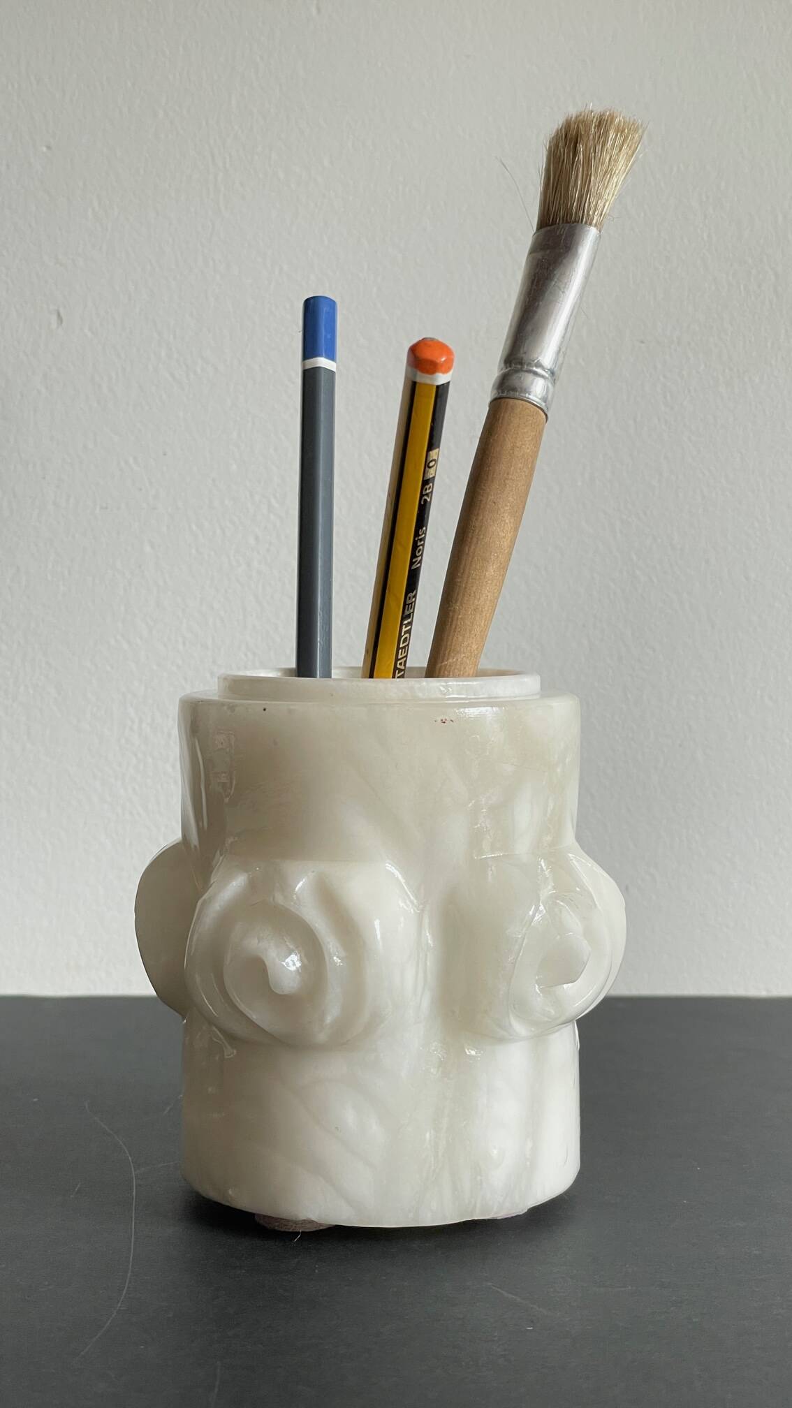 Vintage alabaster stone pencil pot