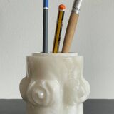 Vintage alabaster stone pencil pot
