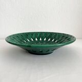 Vintage openwork green ceramic fruit bowl