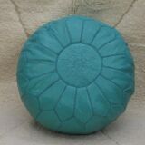 Moroccan pouf in turquoise leather