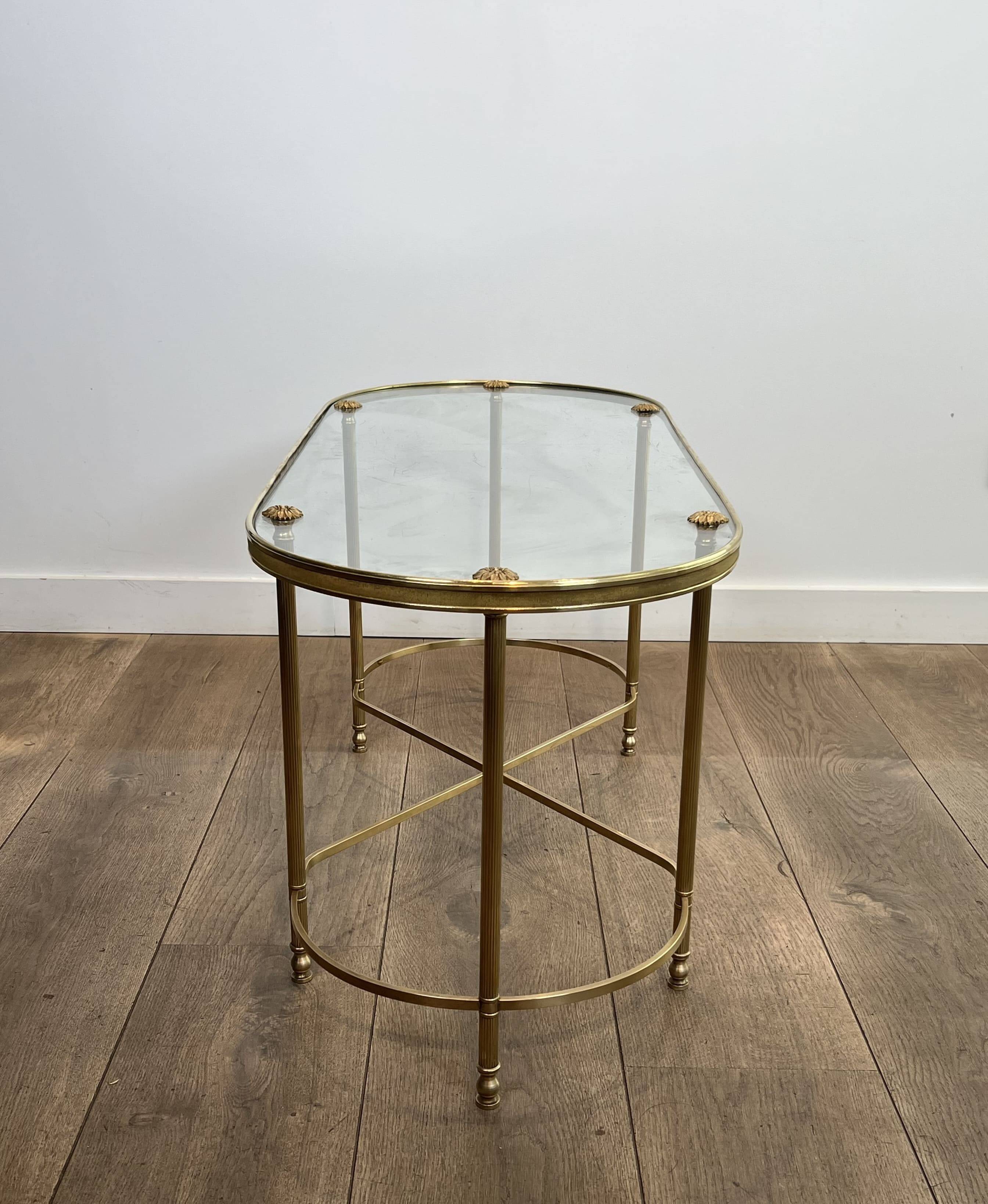 Oblong Coffee Table in Brass and Glass, by Maison Baguès, 1960s.