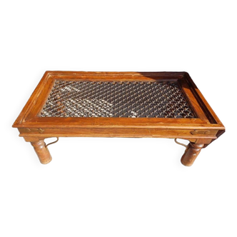 Indian style wood and iron coffee table