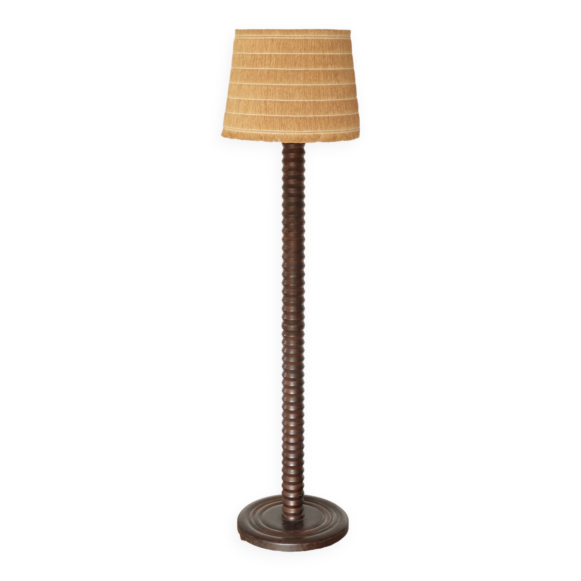 Wooden column floor lamp by Charles Dudouyt, 1940s