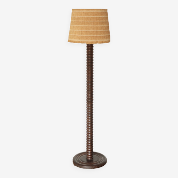 Wooden column floor lamp by Charles Dudouyt, 1940s