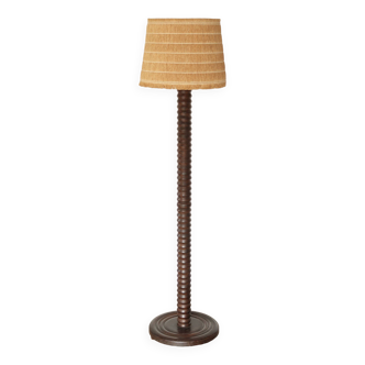 Wooden column floor lamp by Charles Dudouyt, 1940s