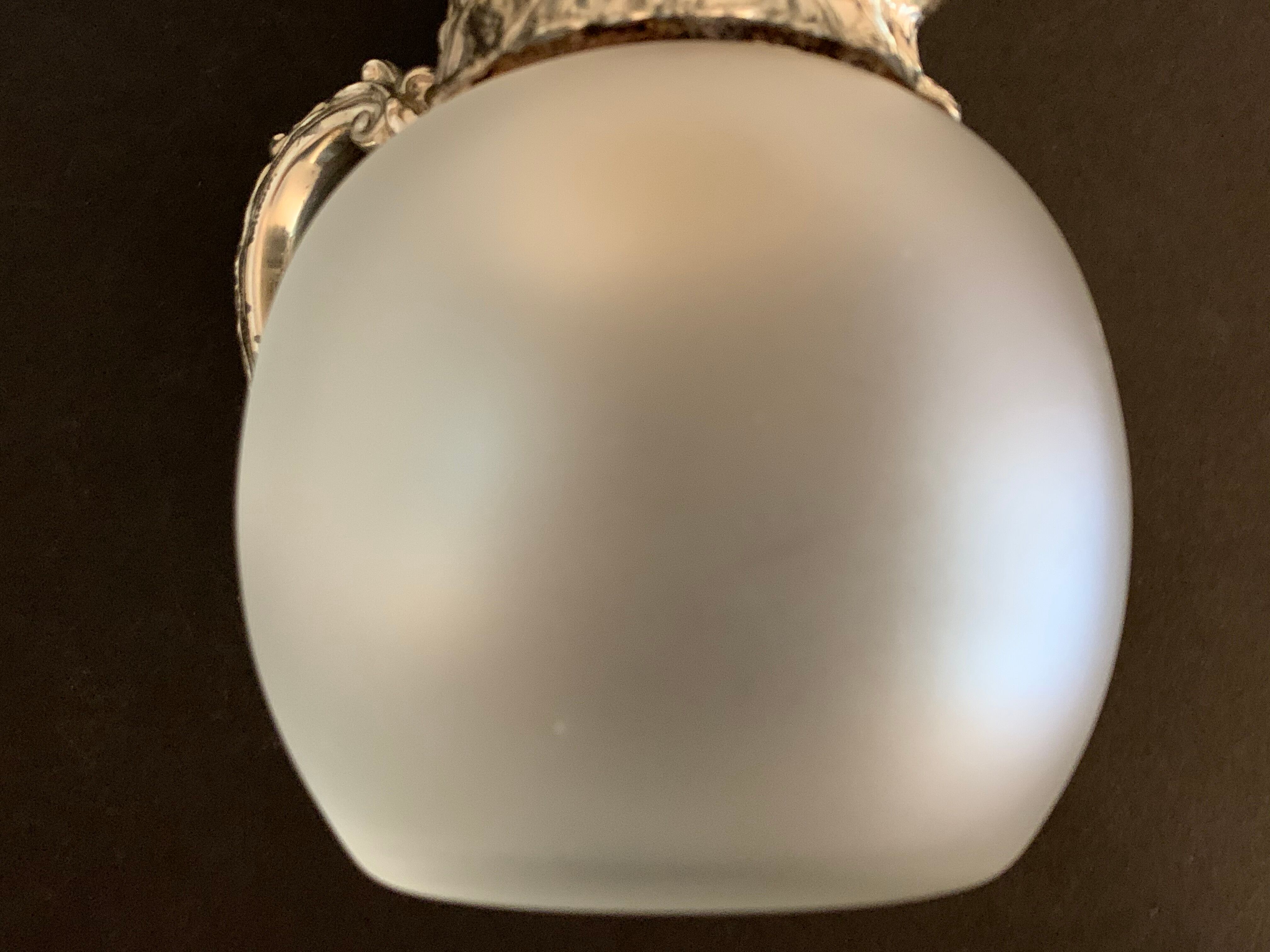 Decanting carafe or frosted glass water broc with silver metal ram head 1970