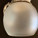 Decanting carafe or frosted glass water broc with silver metal ram head 1970