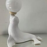 Vintage sea lion lamp in ceramic and opaline