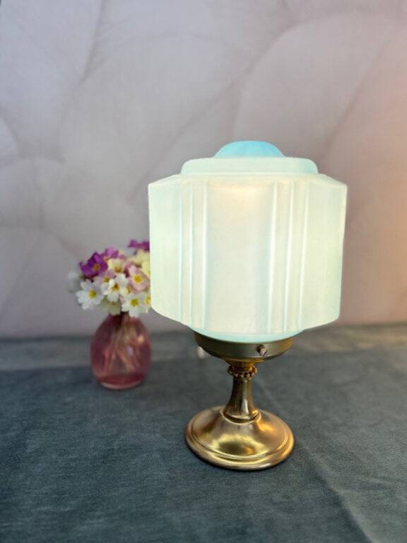 Art Deco lamp from the 1930s in turquoise opaline.