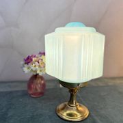 Art Deco lamp from the 1930s in turquoise opaline.