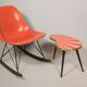 Side table, kidney-shaped, red-pink stripes, three elegant legs, 50s style
