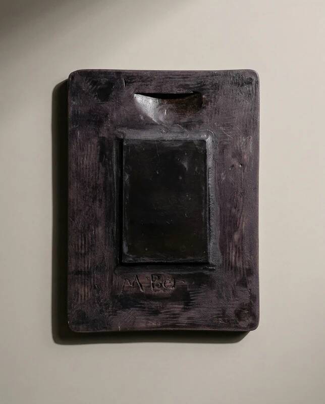 Brown ceramic mirror – 1960s/70s – signed M. BER