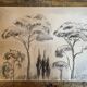 Charcoal painting signed “landscape of Provence” umbrella pines