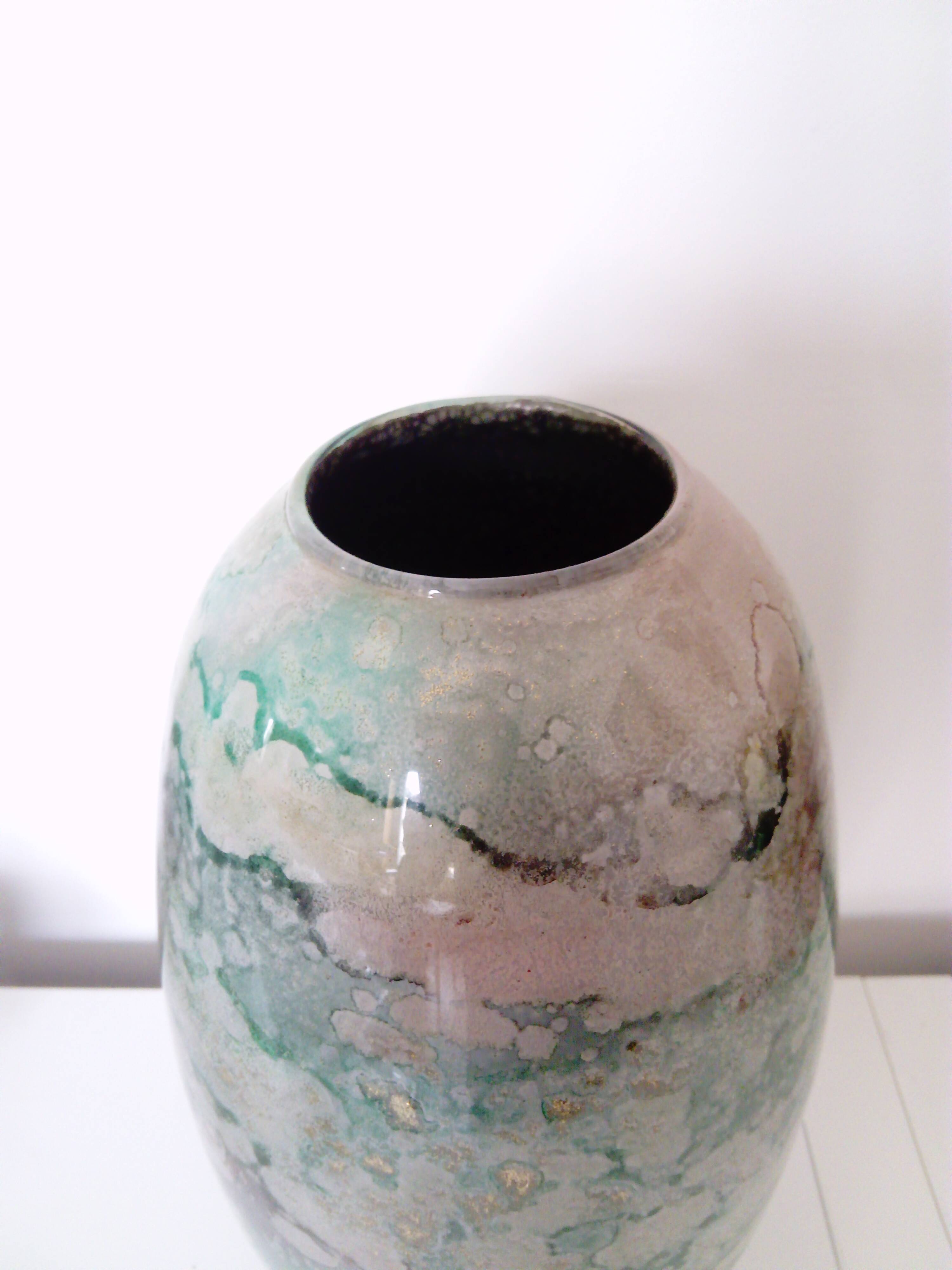 Large lacquered glass vase signed Jean-Noêl Bouillet