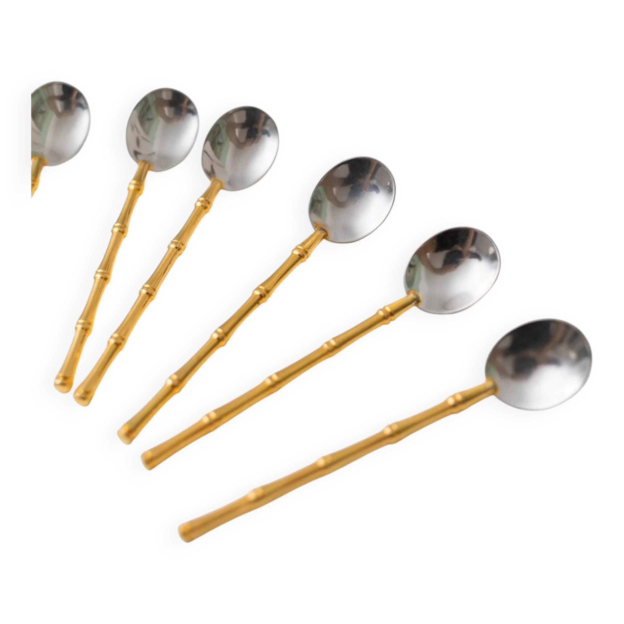 Two-Tone Gucci Bamboo Spoons Set - Gold-Plated Handles, Silver Bowls, Vintage 1970s Mid-Century Design