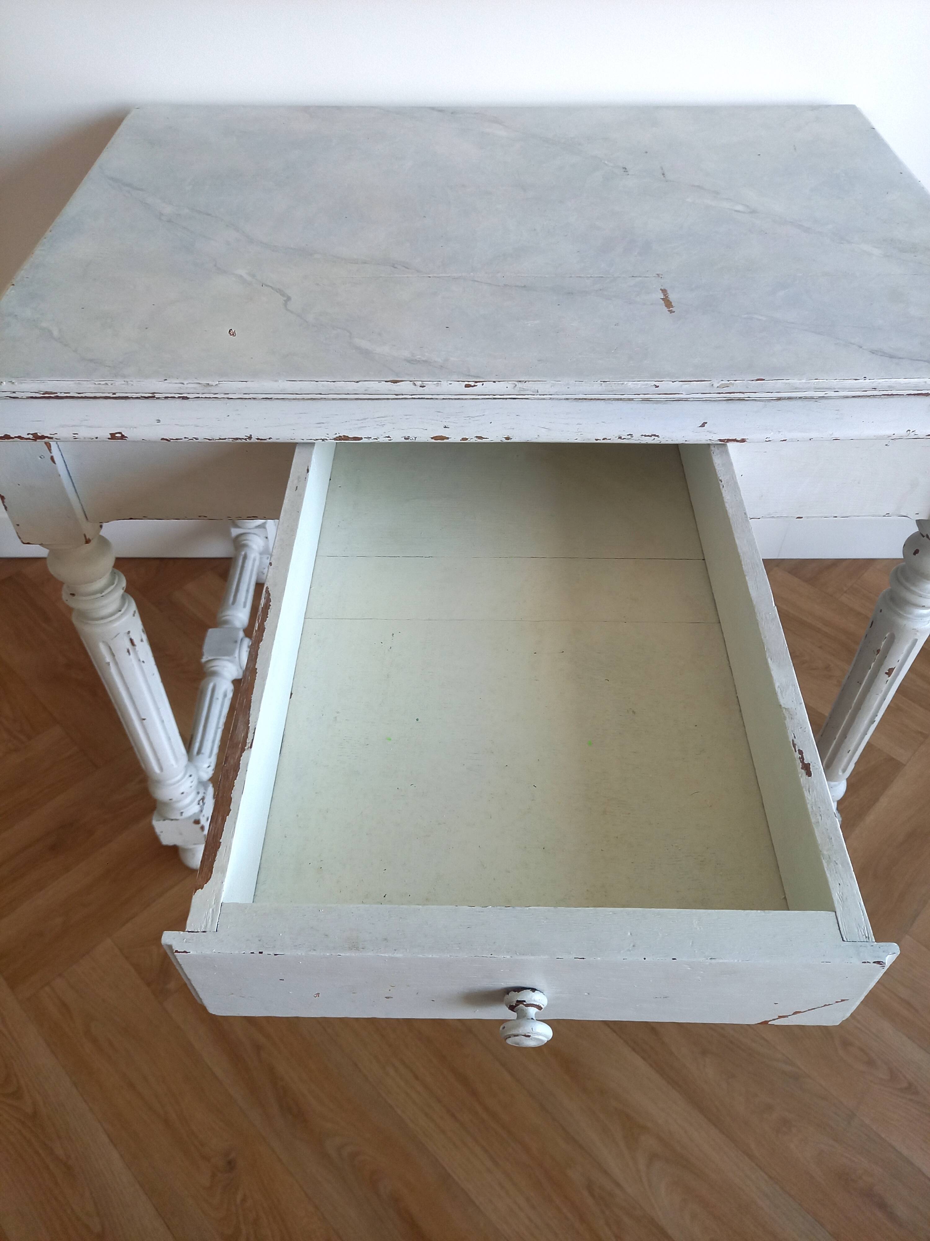 Henri II style desk in painted wood with trompe-l'oeil marble