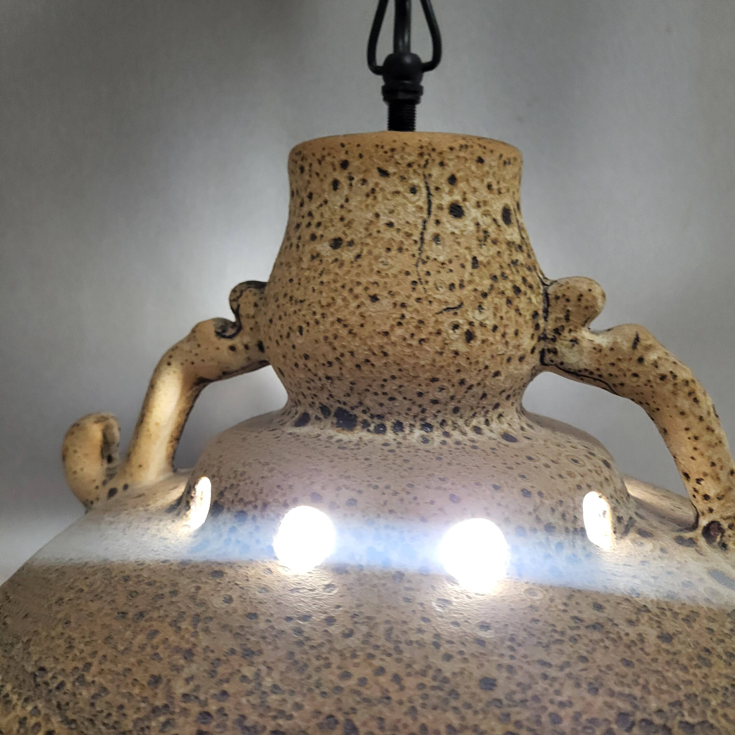 Glazed ceramic pendant light, West Germany 1960-70